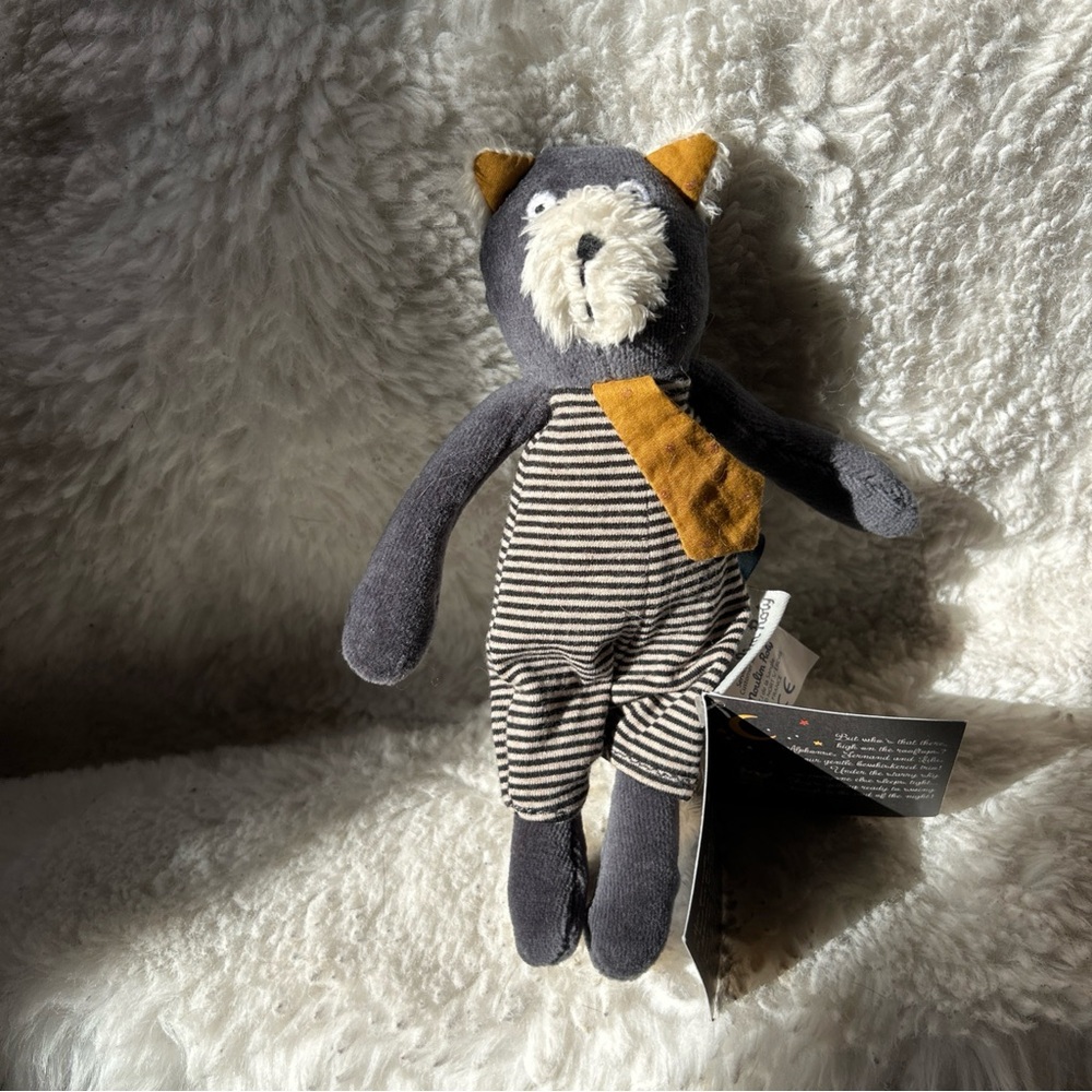 Les Moustaches Moulin Roty Cat Doll Alphonse Plush  8" Gray Stuffed Animal
